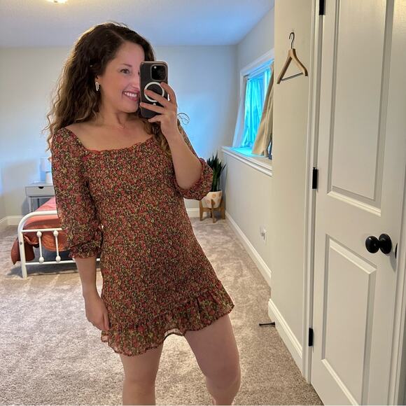 Tuckernuck Dress Forum Los Angeles Pink Floral Smocked Mini Dress Medium - Picture 3 of 11